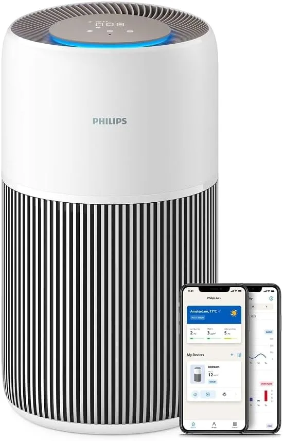 Purificador de aire Philips Serie 2200, HEPA NanoProtect + Filtro de carbón activo, CADR 400m³/h para 104m², Personas alérgicas, Ultra silencioso, Filtro inteligente y duradero (AC2210/10)