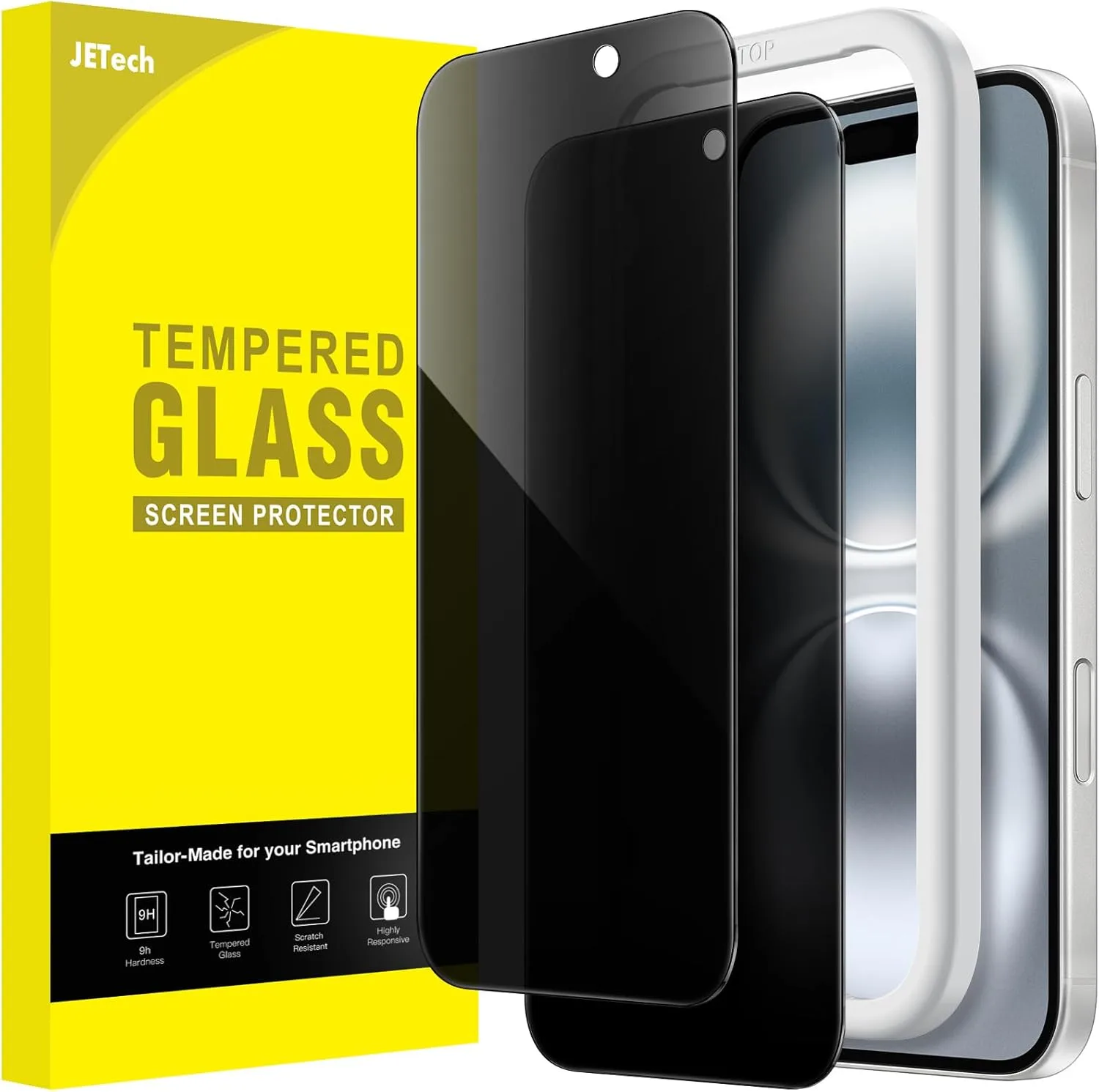 JETech Protector Pantalla de Privacidad para iPhone 16 6,1 Pulgadas, Antiespia Cristal Vidrio Templado con Marco de Instalación Fácil, 2 Unidades