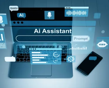 Gemini gratis se queda con Flash-Lite: qué cambia el 9 de octubre (y qué no) 76 Portátil con interfaz abstracta de asistente de inteligencia artificial sobre fondo azul digital